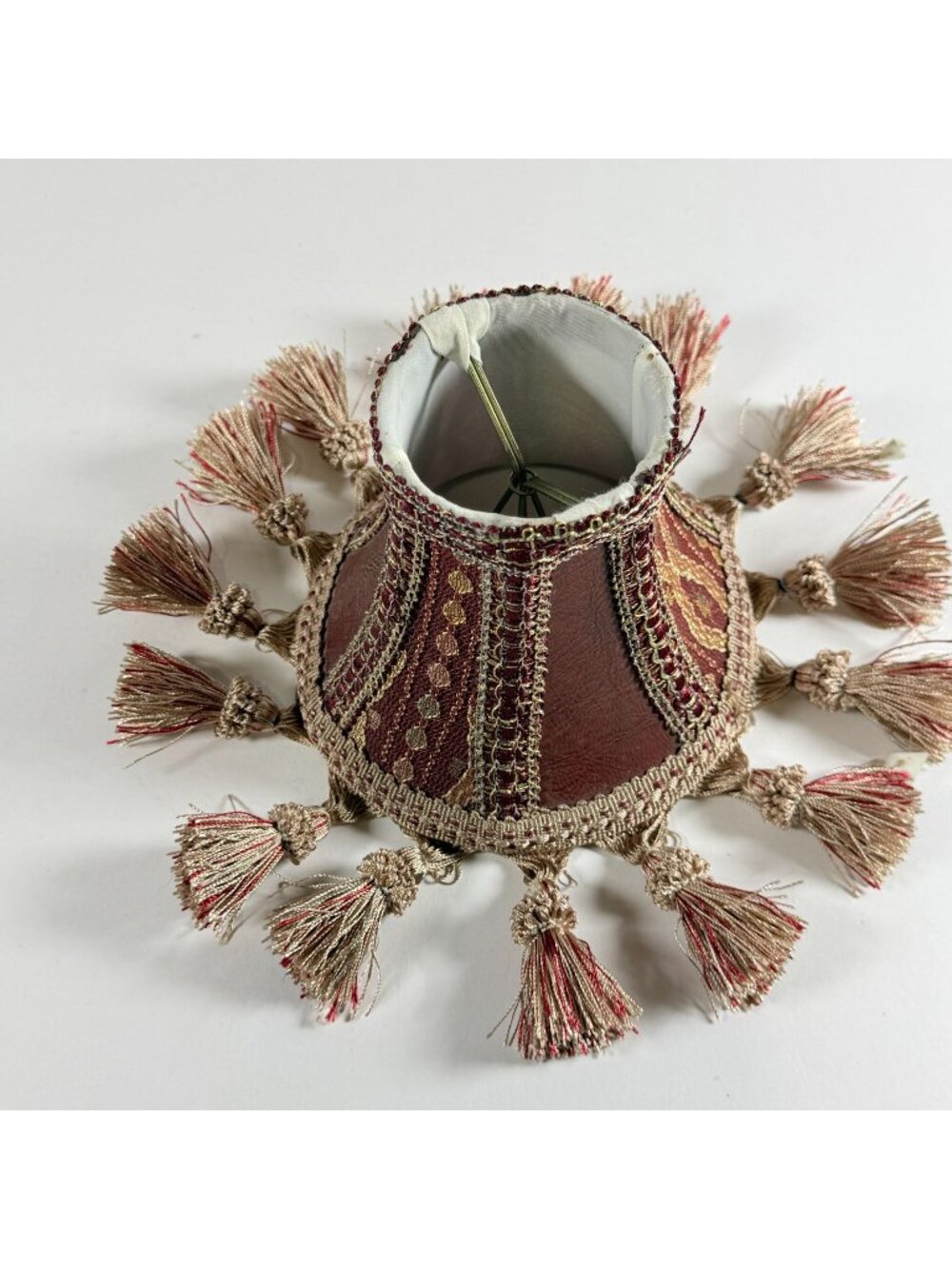 Vintage Bell Shape w/Tassel Lamp Shade Burgundy Gold Trim